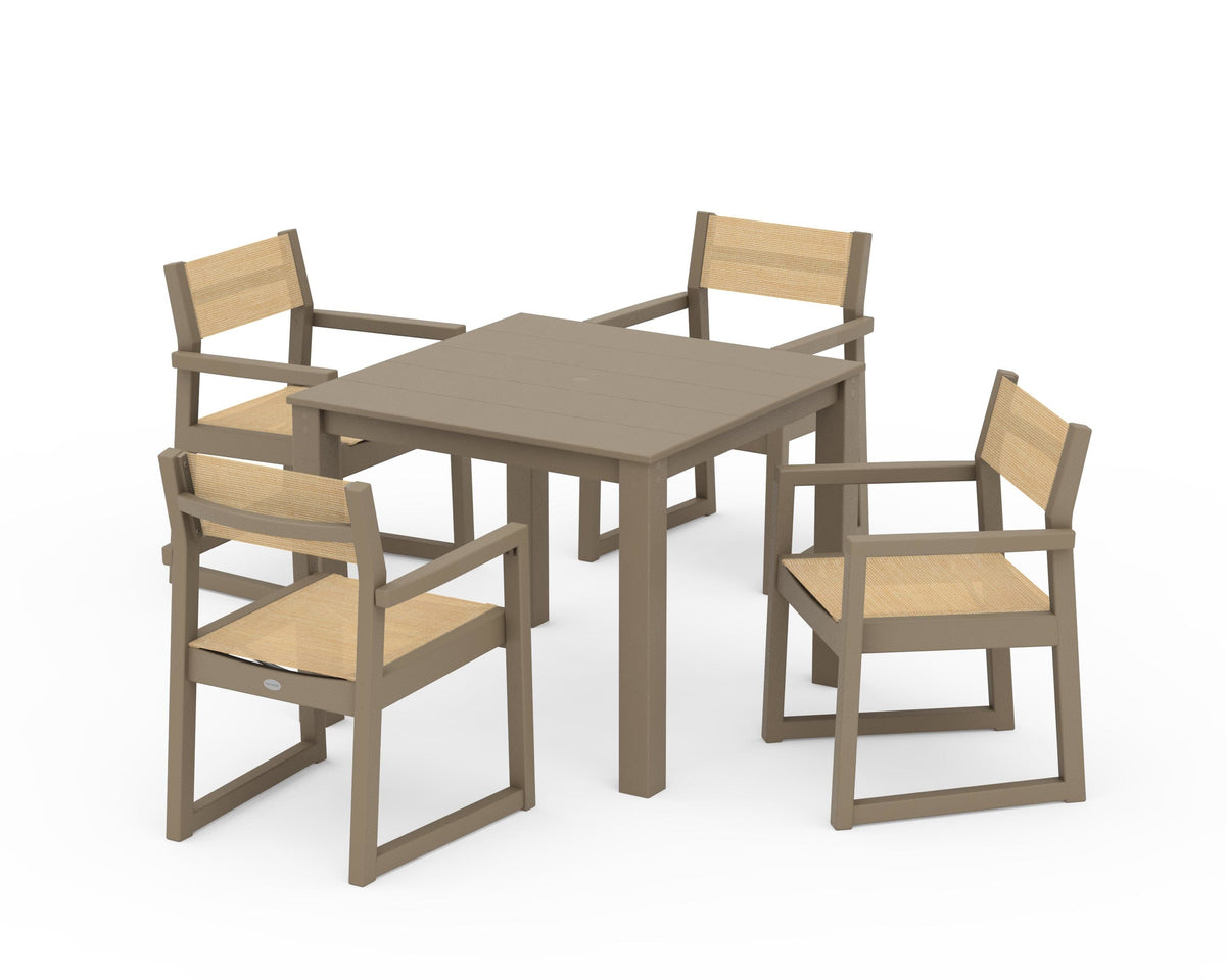POLYWOOD EDGE Sling Arm Chair 5-Piece Parsons Dining Set in Vintage Sahara / Dupioni Apricot