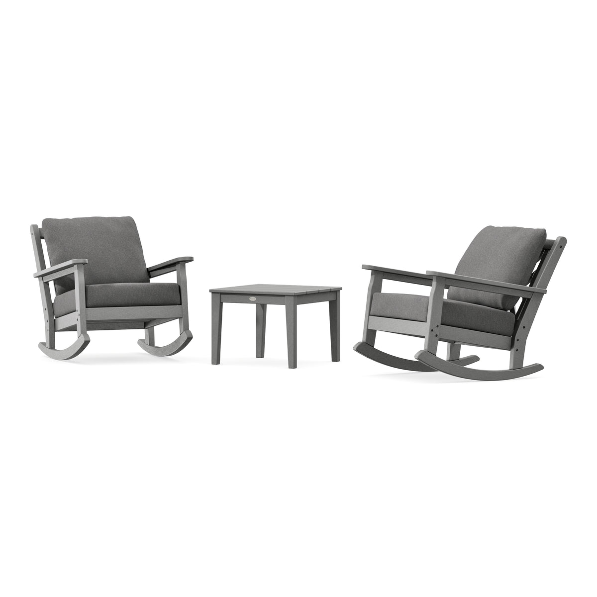POLYWOOD Chippendale 3-Piece Deep Seating Rocker Set in Slate Grey