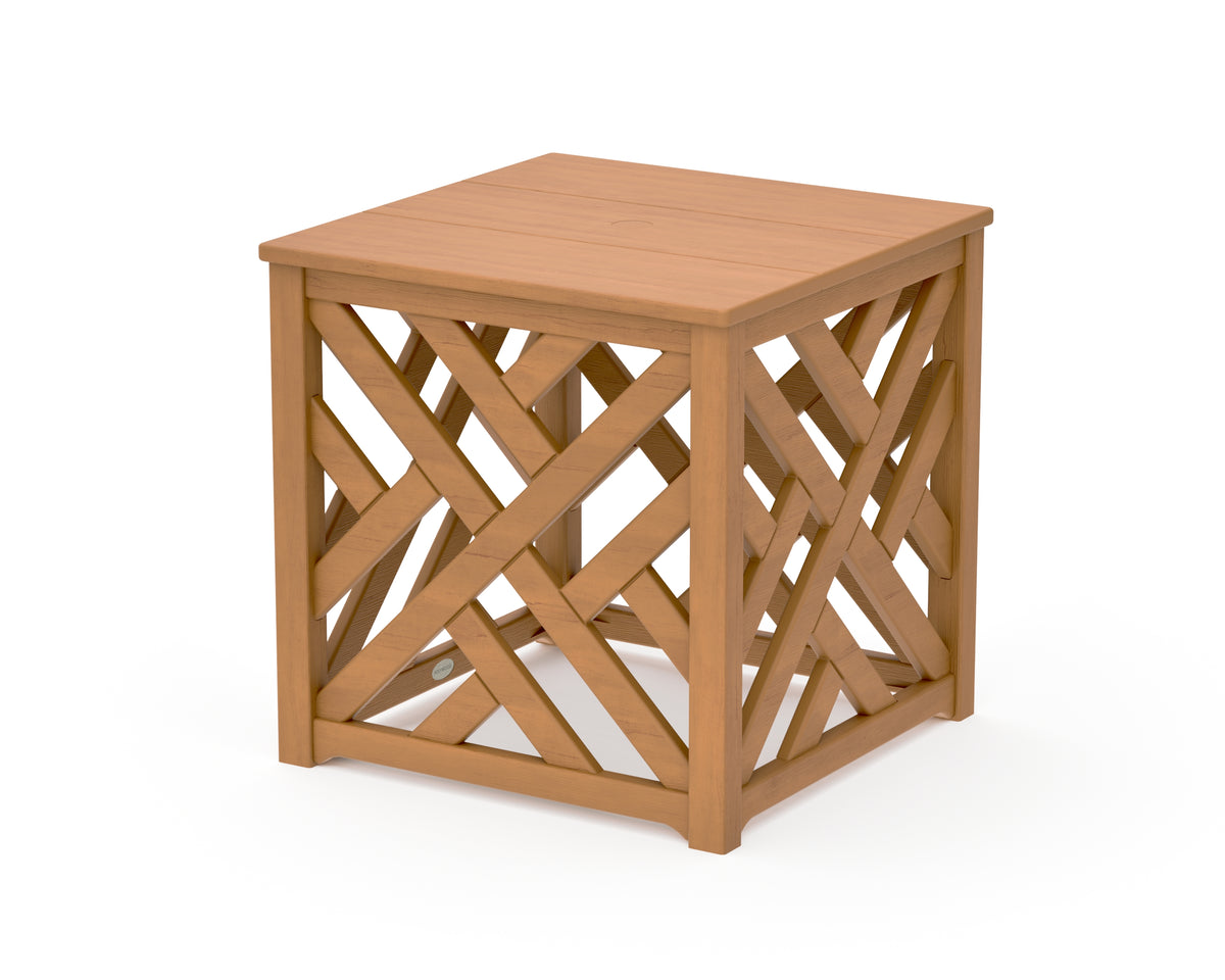 POLYWOOD Chippendale Umbrella Stand Accent Table in Natural