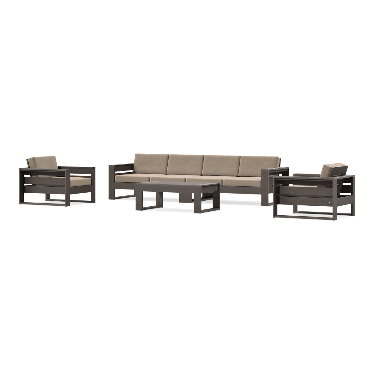 POLYWOOD PW Designer Series Latitude 5-Piece Lounge Sofa Set in Vintage Coffee / Spiced Burlap