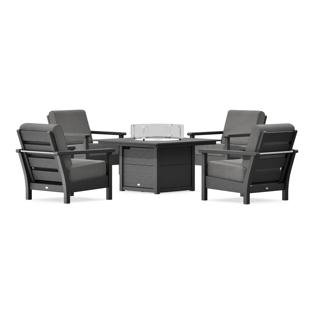 POLYWOOD Harbour 5-Piece Conversation Set with Fire Pit Table in Black