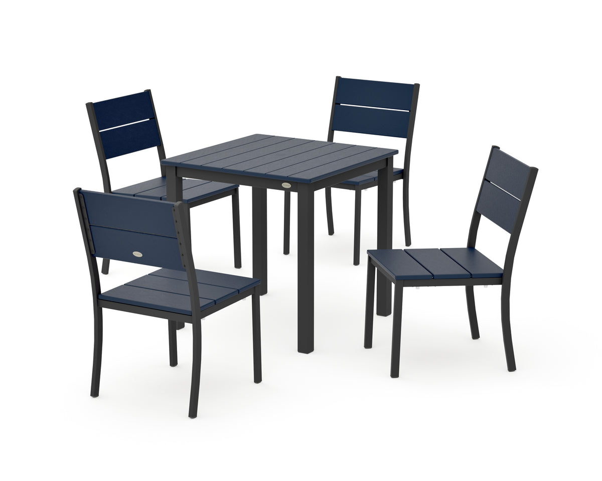 POLYWOOD Main Street 5-Piece Square Dining Set- Small in Black / Navy