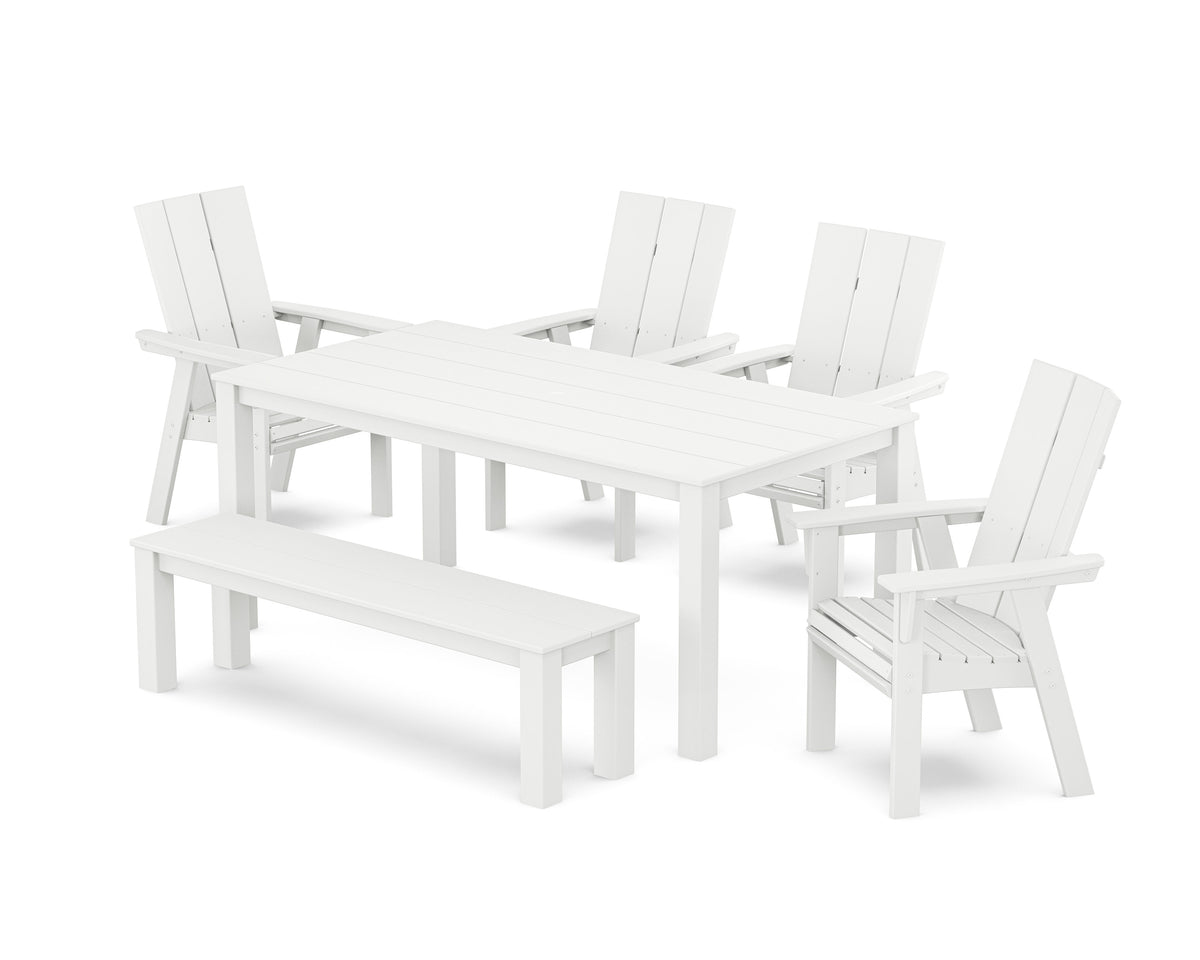 POLYWOOD Modern Curveback Adirondack 6-Piece Parsons Dining Set with Bench in White