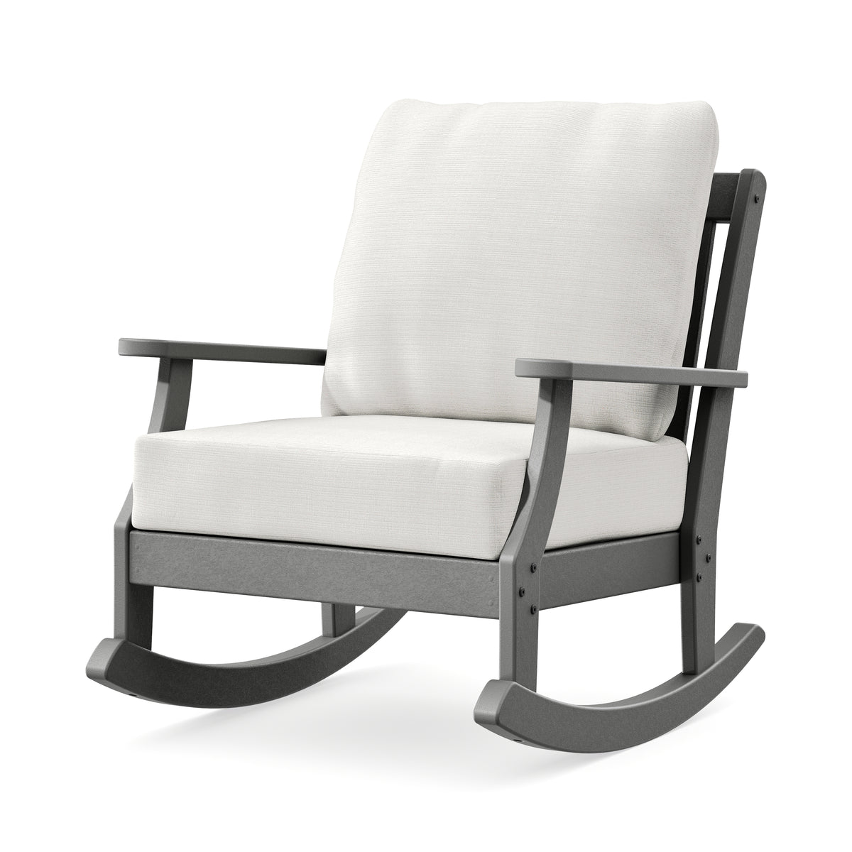 POLYWOOD Braxton Deep Seating Rocking Chair in Slate Grey / Natural Linen