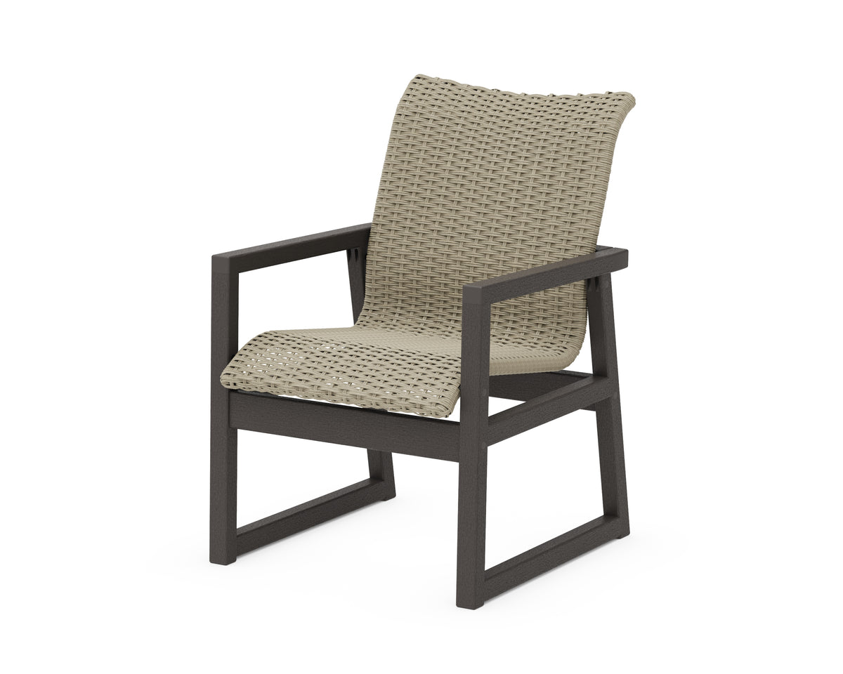 POLYWOOD EDGE Woven Dining Arm Chair in Vintage Coffee / Dune Grass