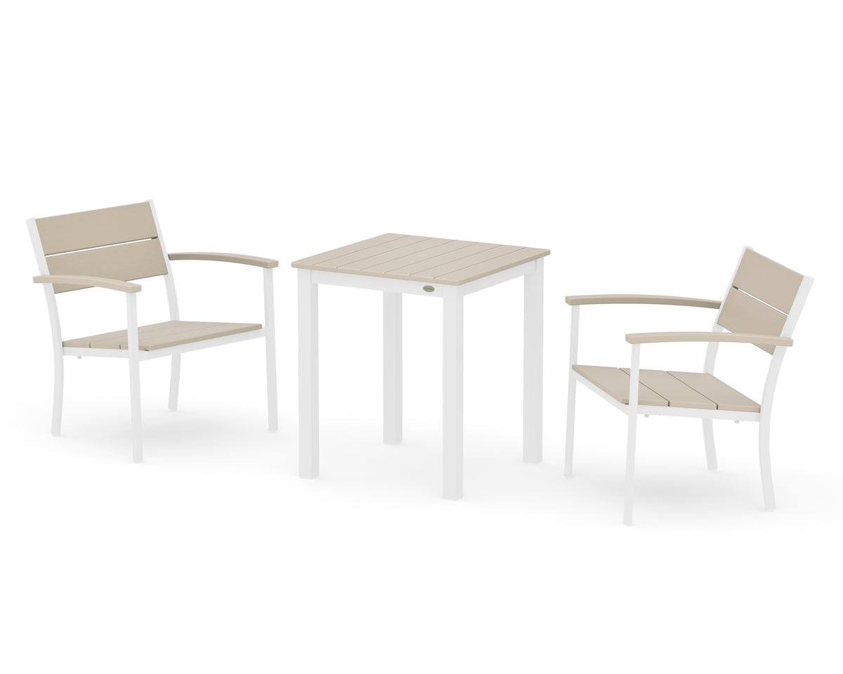 POLYWOOD Main Street 3-Piece Square Dining Set in White / Sand