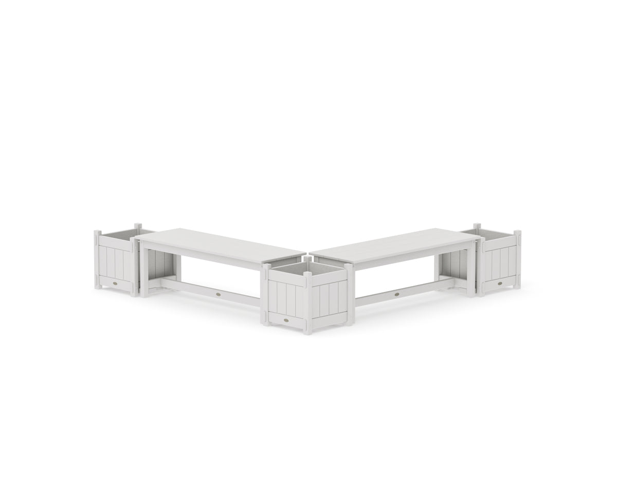 POLYWOOD 48" Vineyard L-Shaped Planter Bench Corner Set in Vintage White