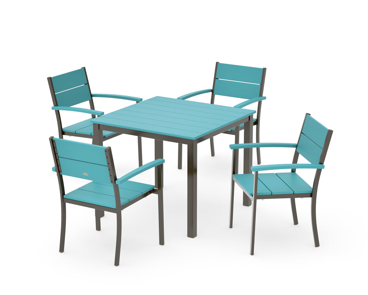 POLYWOOD Main Street 5-Piece Dining Set with Main Street 36" x 36" Dining Table in Bronze / Aruba