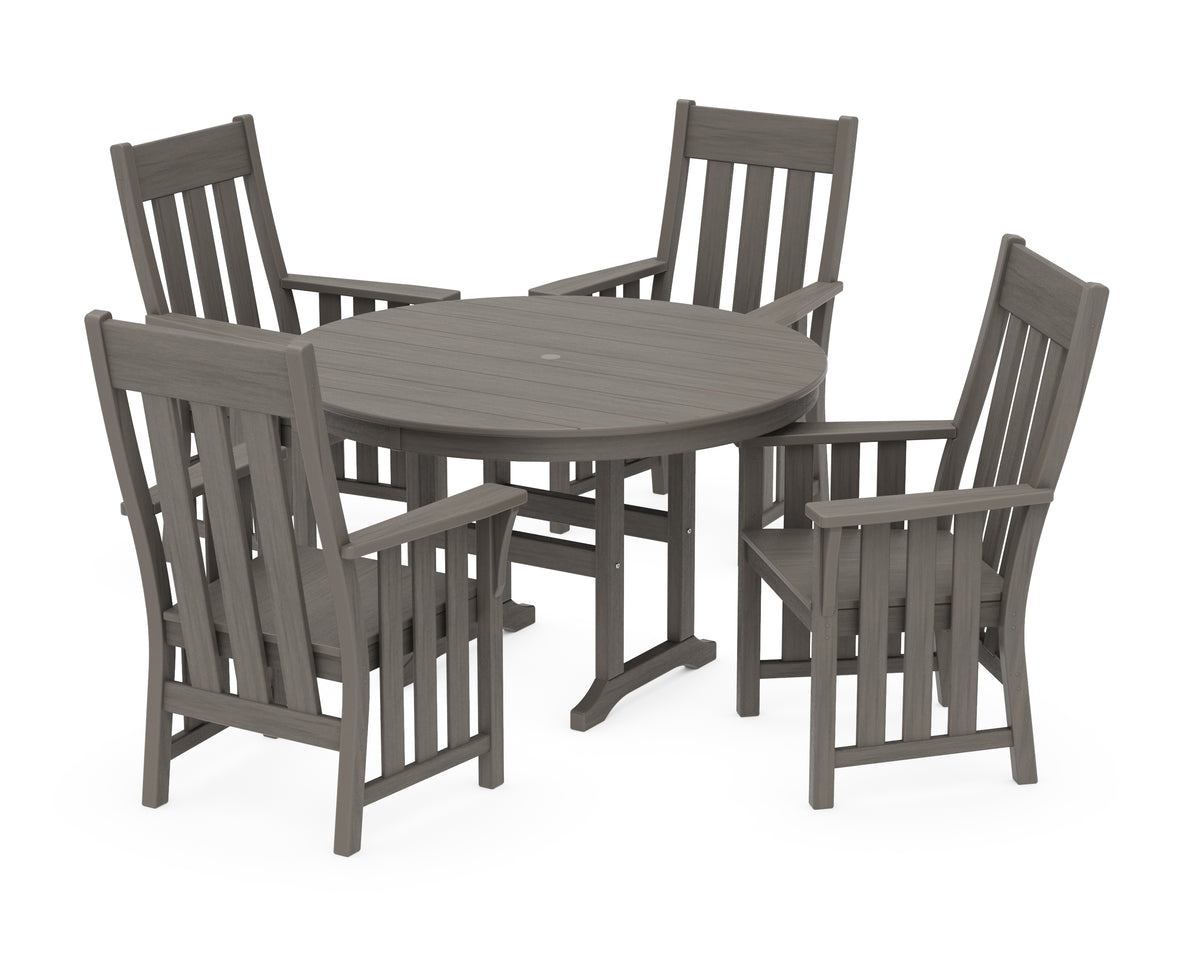 POLYWOOD Acadia 5-Piece Round Farmhouse Dining Set in Driftwood