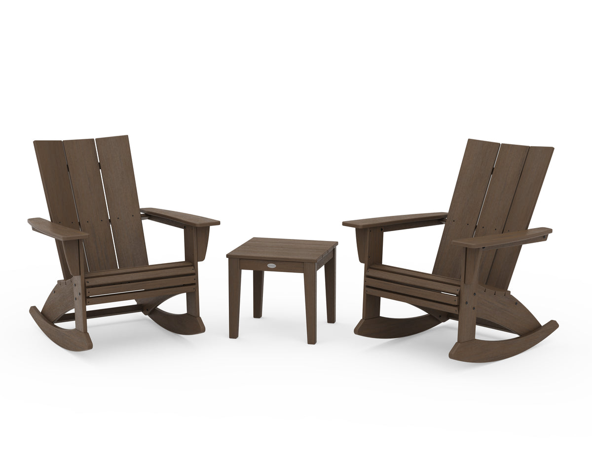 POLYWOOD Modern Curveback 3-Piece Adirondack Rocking Chair Set in Kona