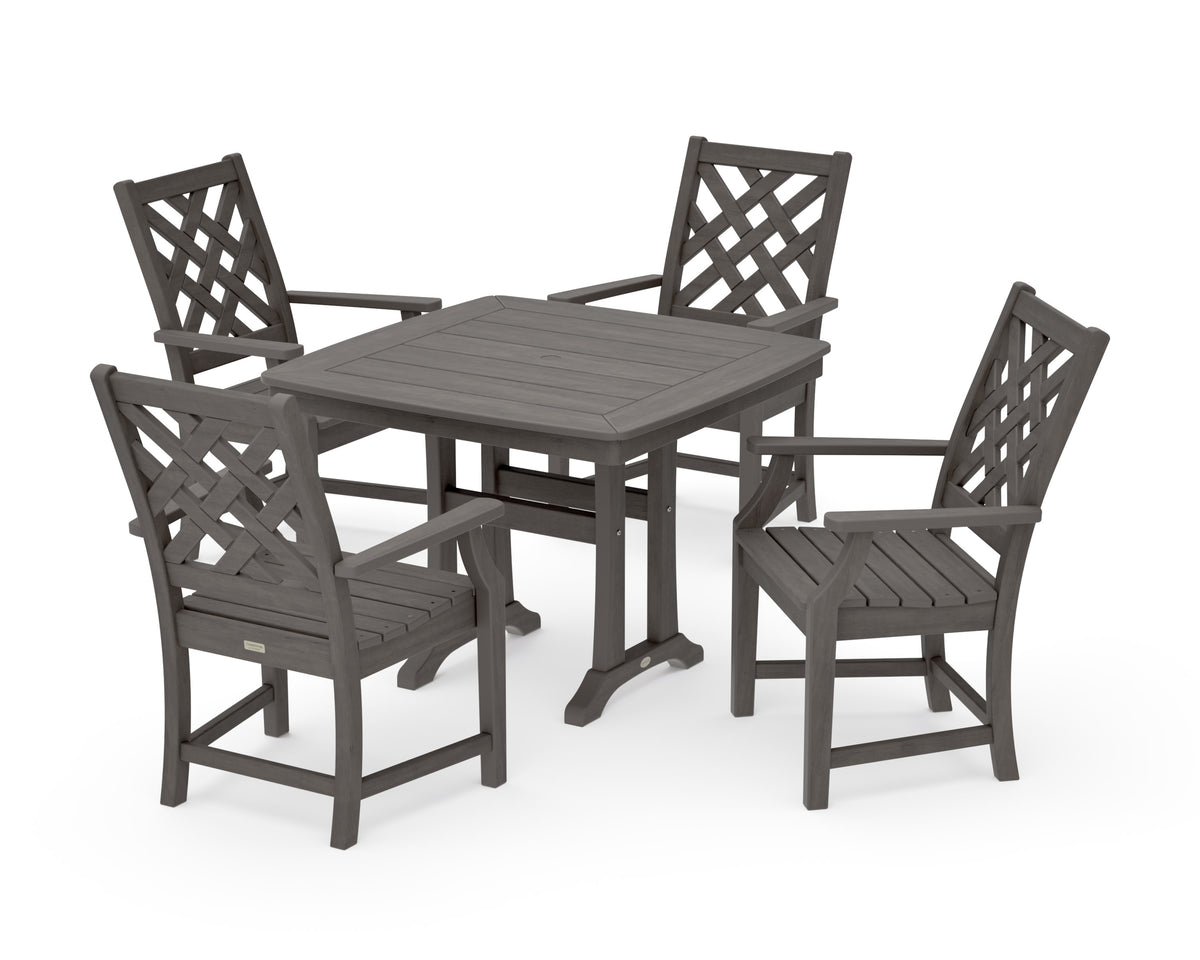POLYWOOD Wovendale 5-Piece Dining Set with Trestle Legs in Driftwood