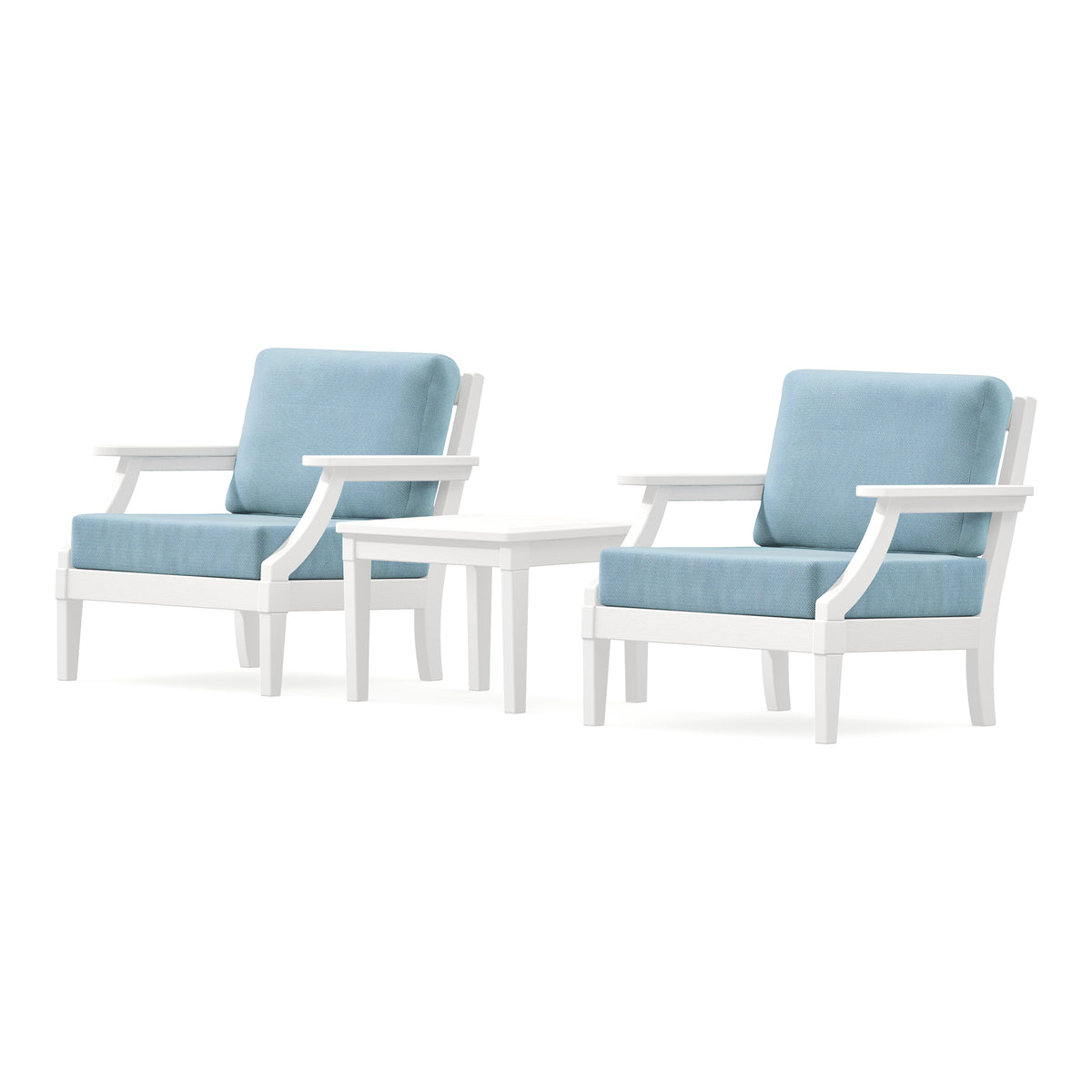 POLYWOOD PW Designer Series Estate 3-Piece Lounge Chair Set in Vintage White / Lattice Sky Blue