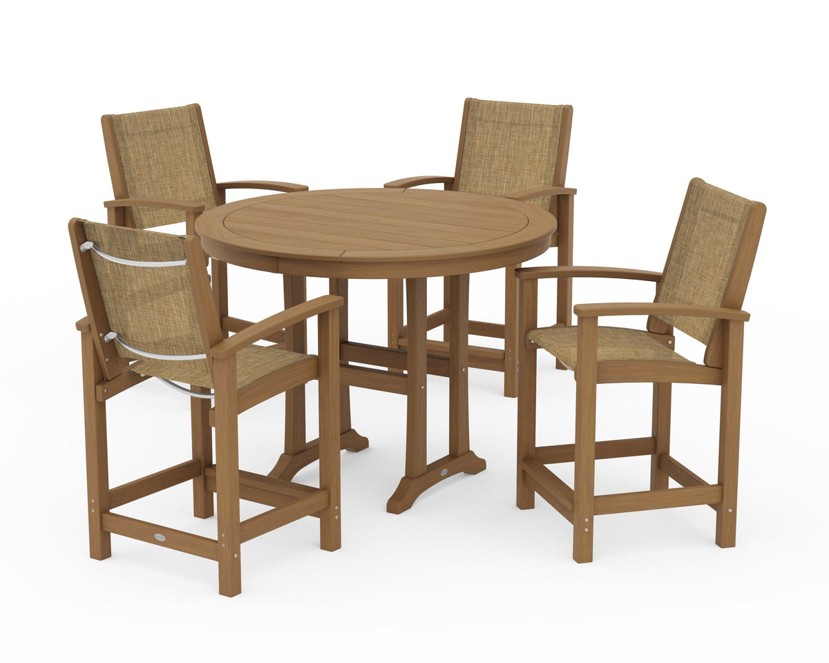 POLYWOOD Coastal 5-Piece Counter Set in Natural / Burlap