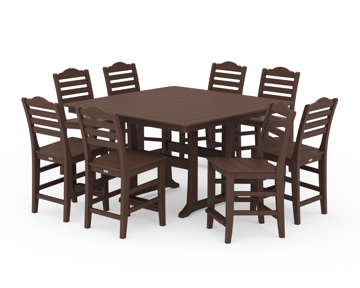 POLYWOOD Savannah Side Chair 9-Piece Square Counter Set with Trestle Legs in Mahogany