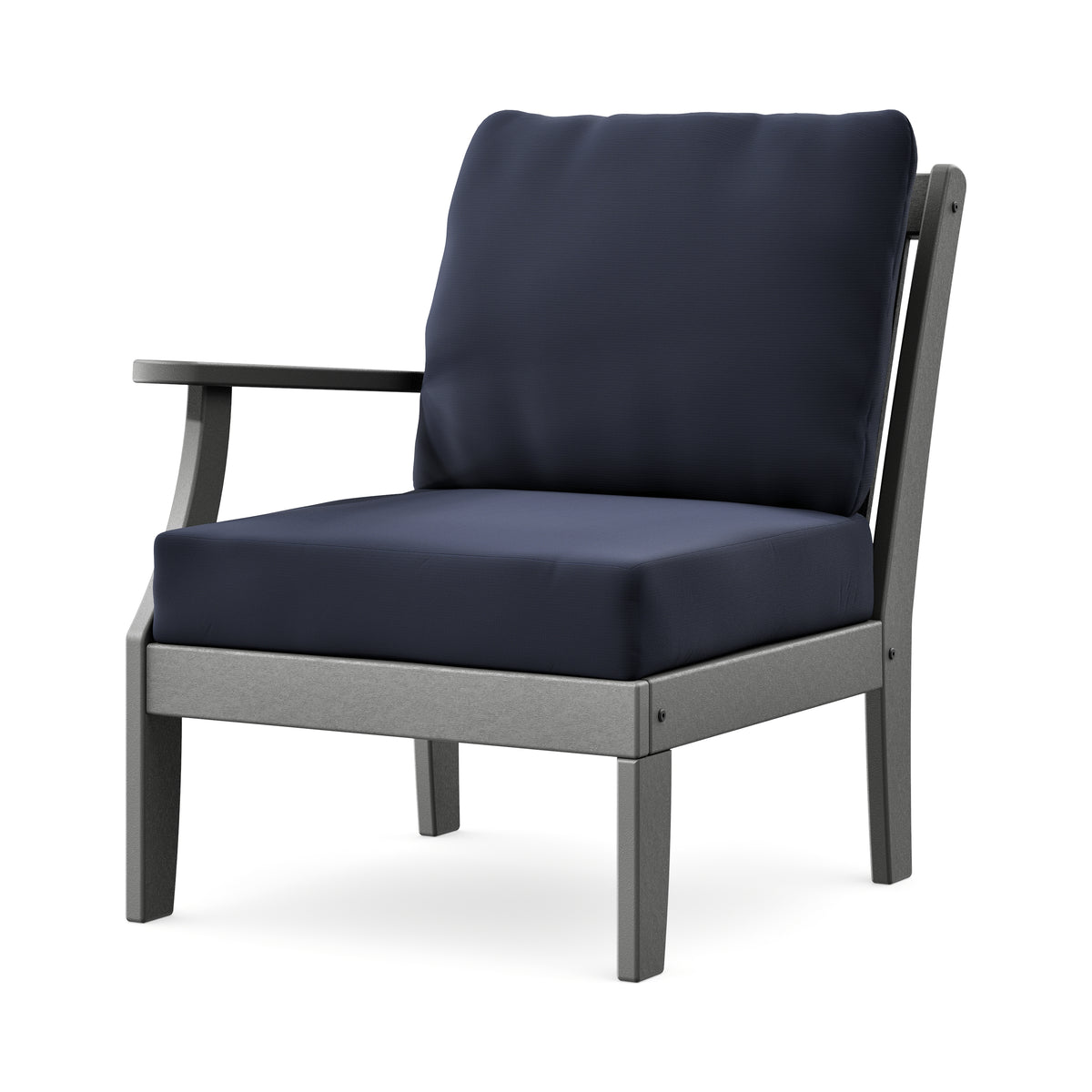 POLYWOOD Braxton Modular Left Arm Chair in Slate Grey / Navy
