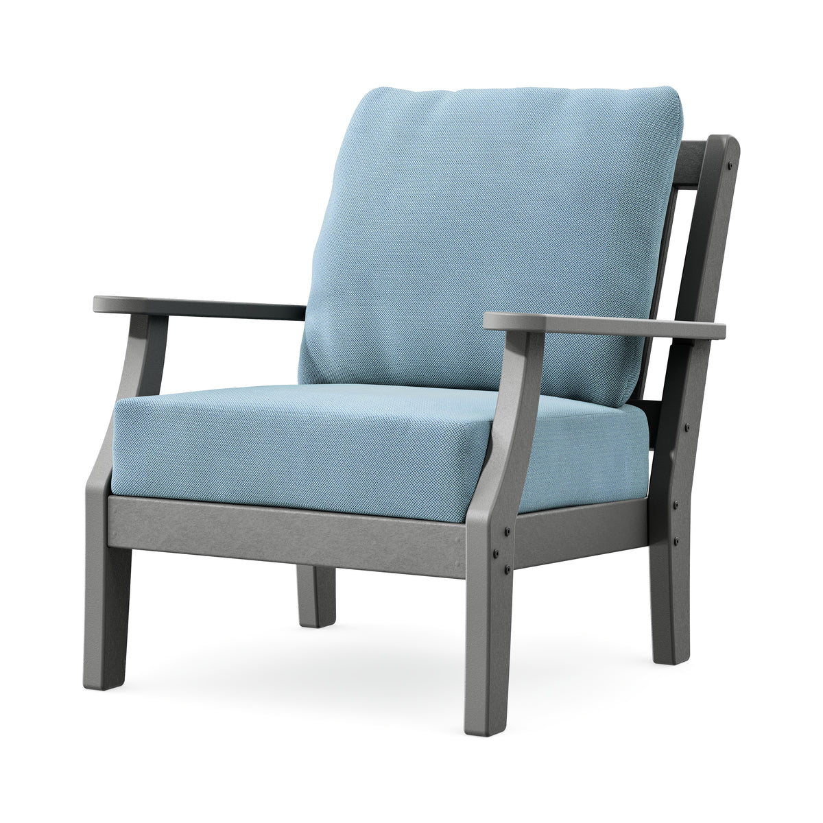 POLYWOOD Chinoiserie Deep Seating Chair in Slate Grey / Lattice Sky Blue