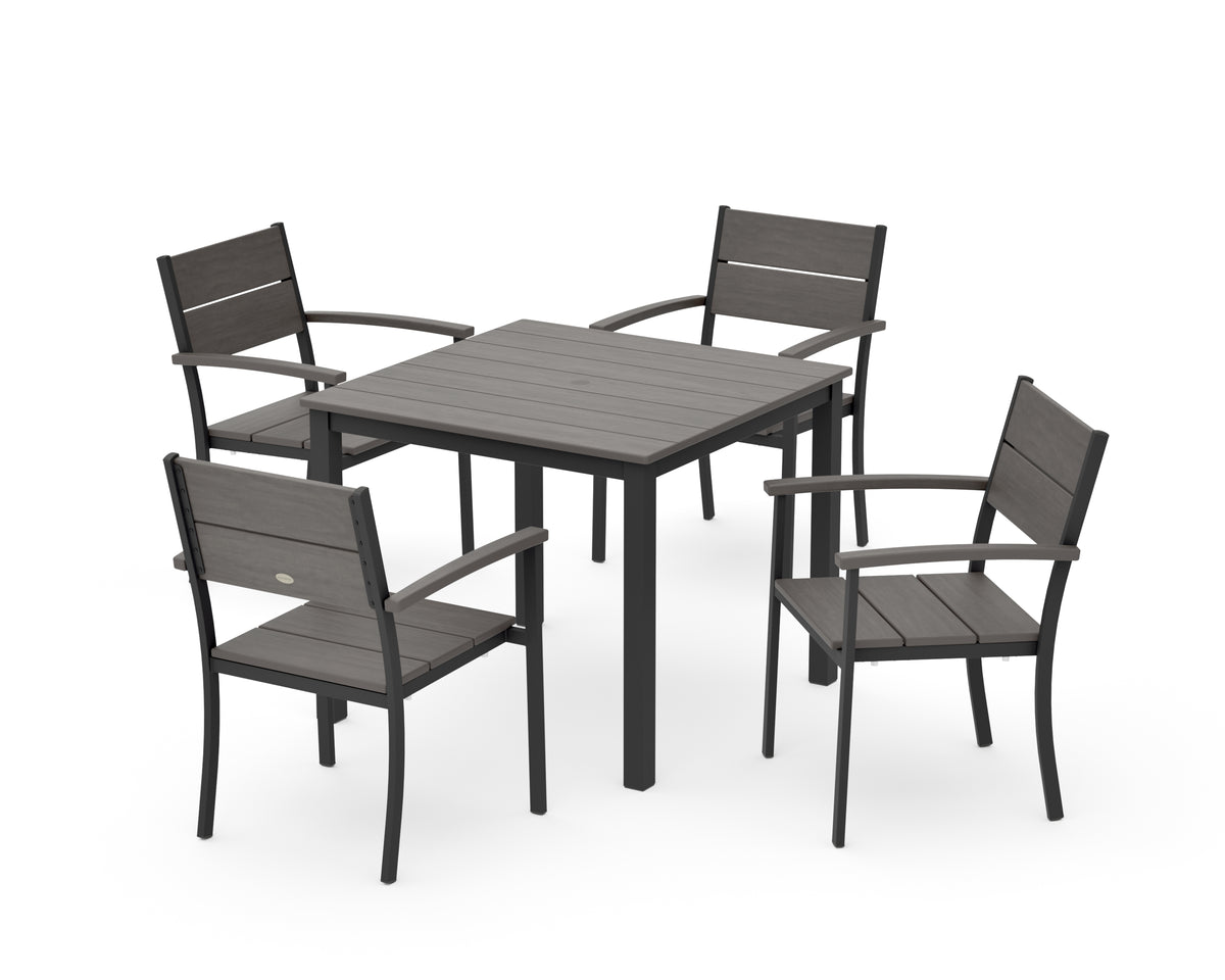 POLYWOOD Main Street 5-Piece Dining Set with Main Street 36" x 36" Dining Table in Black / Driftwood