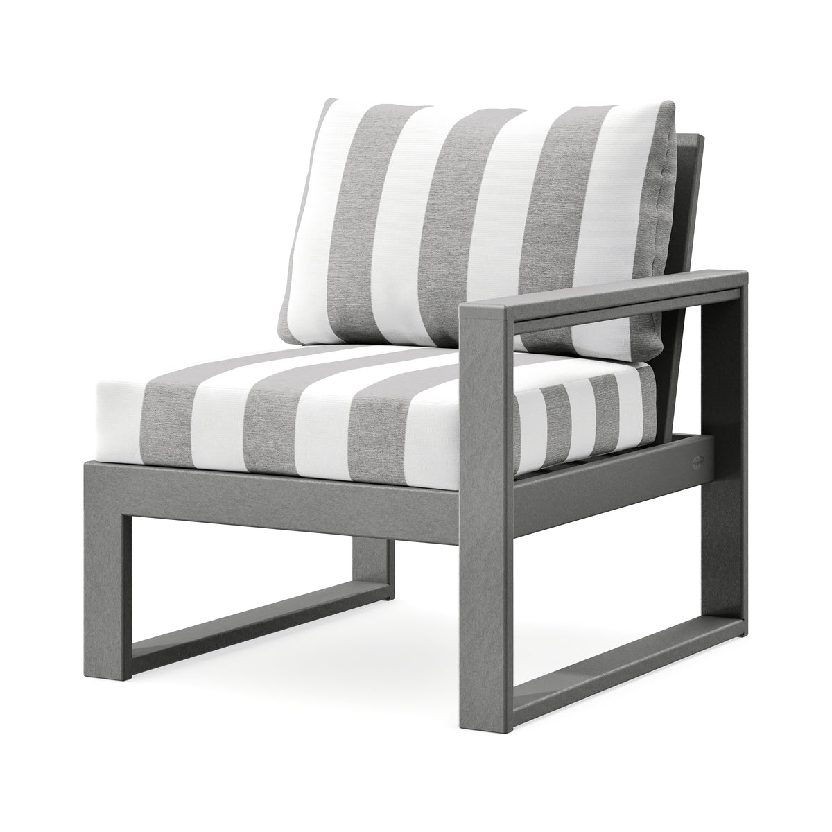 POLYWOOD EDGE Modular Right Arm Chair in Slate Grey / Cabana Stripe Grey Mist