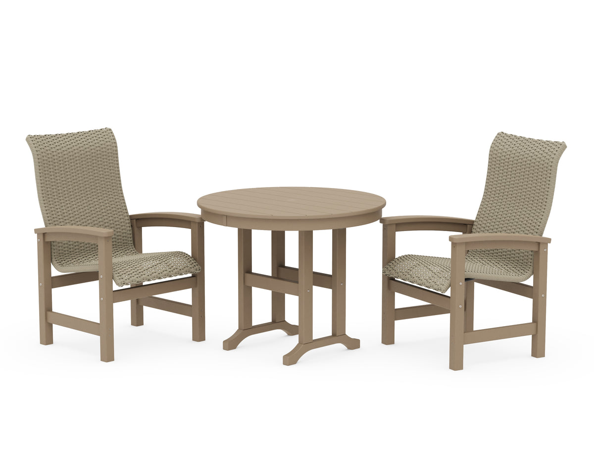 POLYWOOD Coastal Woven High-Back 3-Piece Farmhouse Dining Set in Vintage Sahara / Dune Grass
