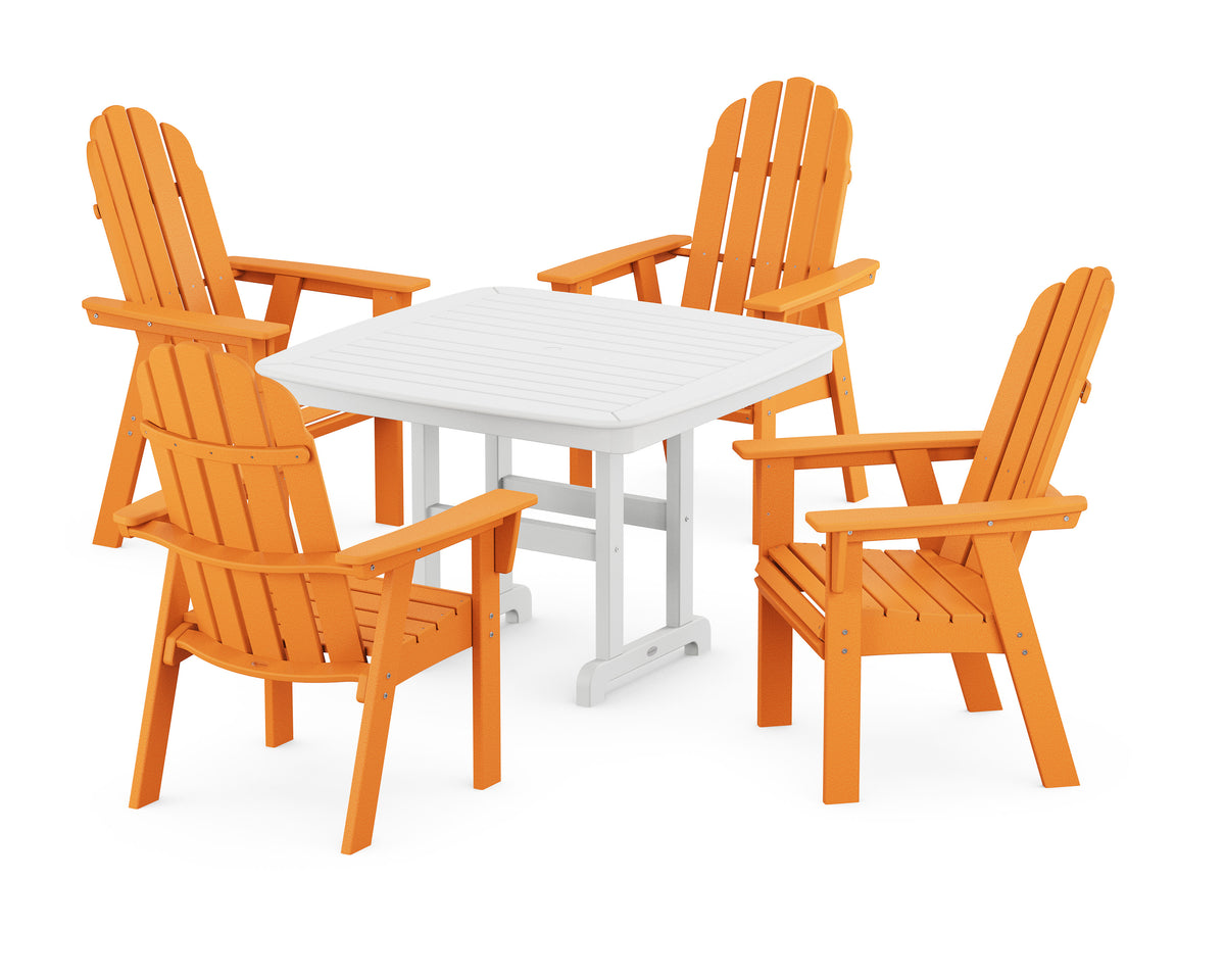 POLYWOOD Vineyard Curveback Adirondack 5-Piece Dining Set - 44" Table in Tangerine / White
