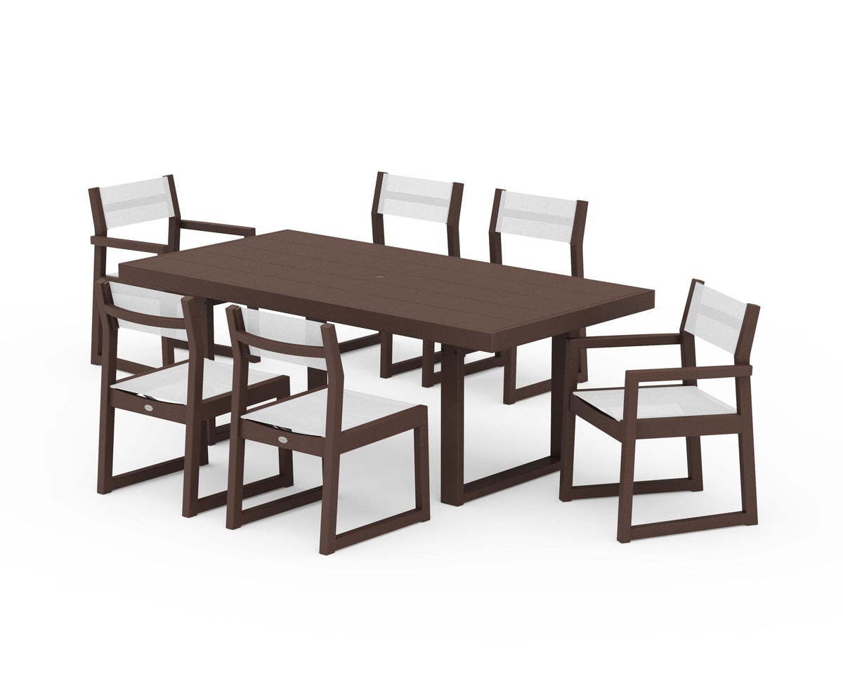 POLYWOOD EDGE Sling 7-Piece Dining Set in Mahogany / White