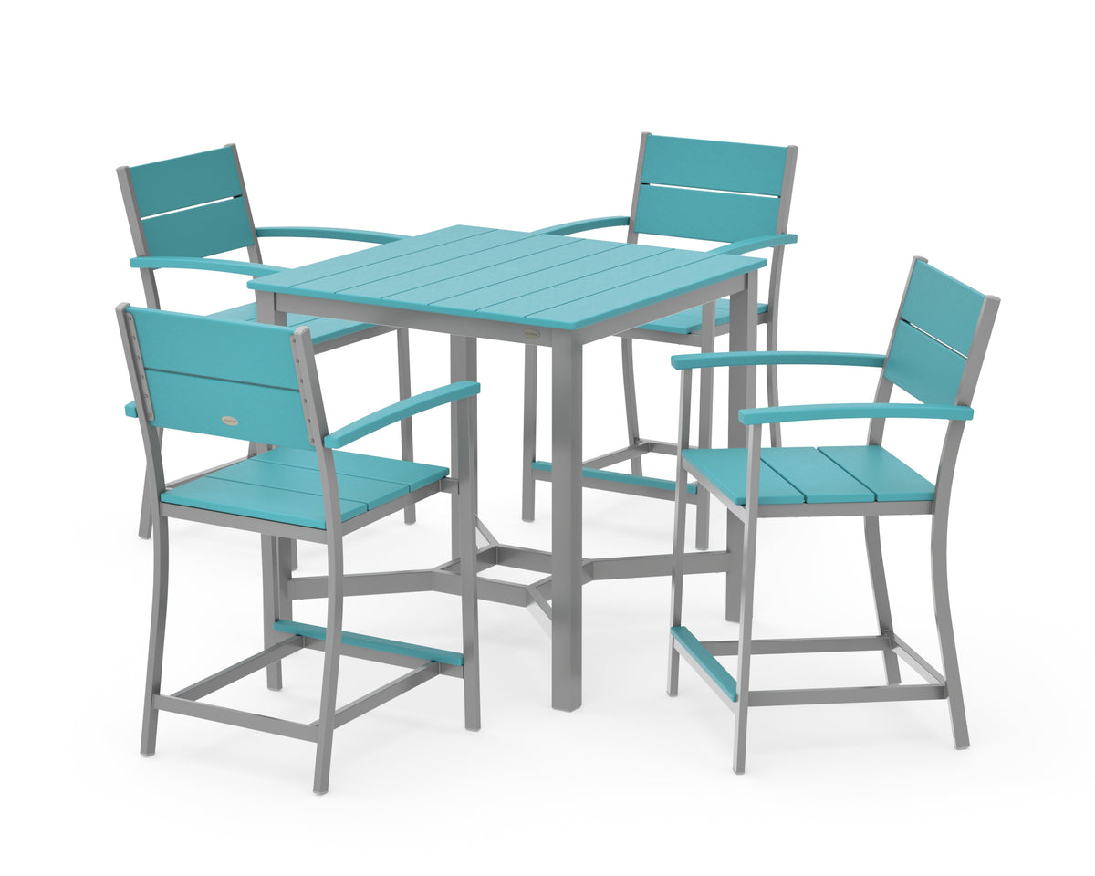 POLYWOOD Main Street 5-Piece Counter Set in Silver / Aruba