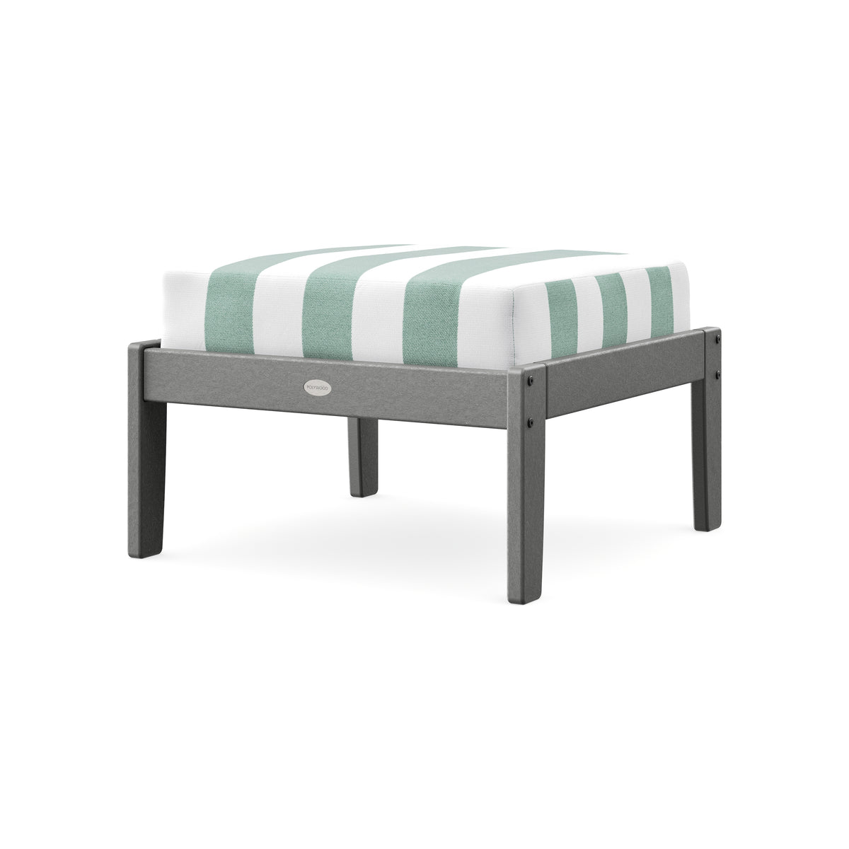 POLYWOOD Braxton Deep Seating Ottoman in Slate Grey / Cabana Stripe Glacier Spa