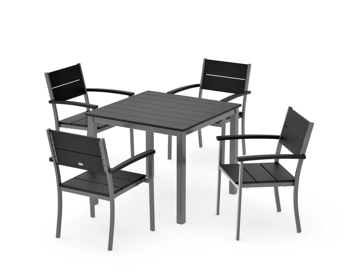 POLYWOOD Main Street 5-Piece Dining Set with Main Street 36" x 36" Dining Table in Charcoal / Black