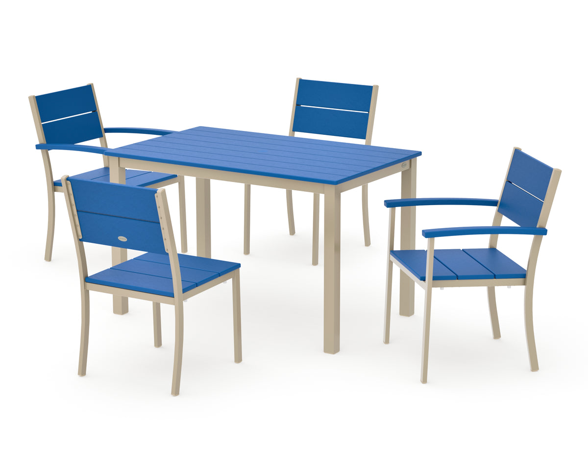 POLYWOOD Main Street 5-Piece Dining Set with Main Street 30 x 48 Dining Table in Sand / Pacific Blue