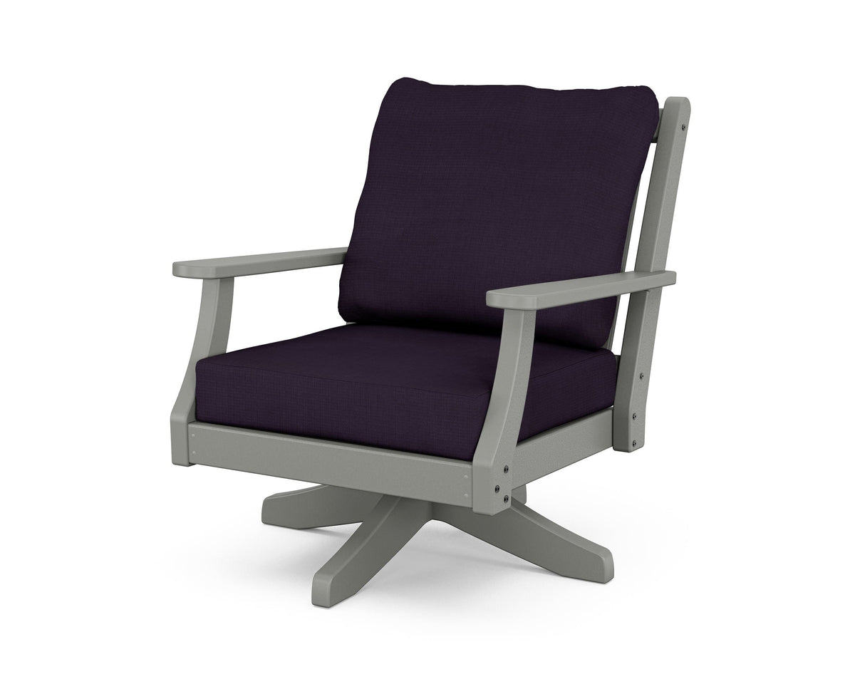 POLYWOOD Wovendale Deep Seating Swivel Chair in Slate Grey / Navy Linen