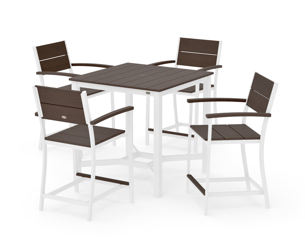 POLYWOOD Main Street 5-Piece Counter Set in White / Kona