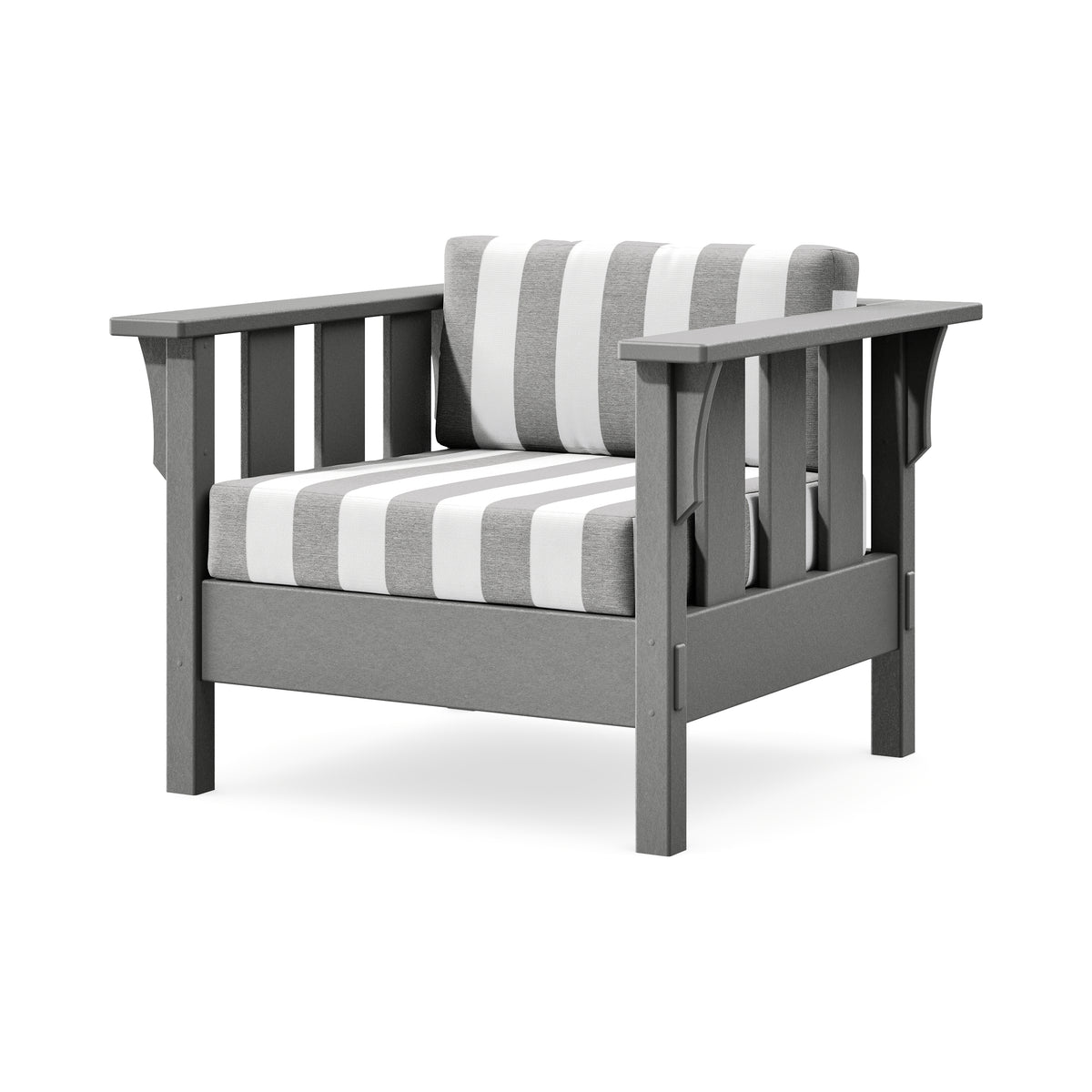 POLYWOOD Acadia Deep Seating Chair in Slate Grey / Cabana Stripe Grey Mist