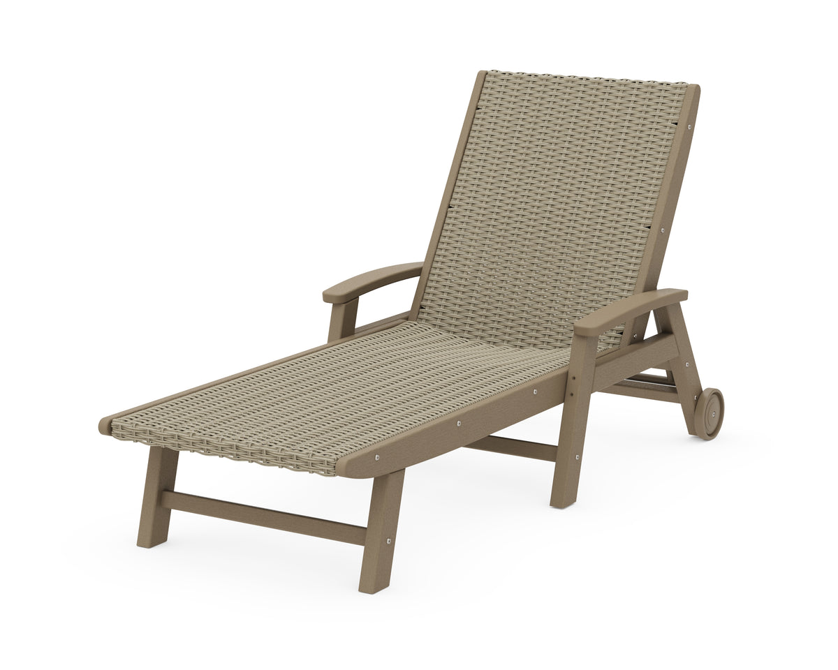 POLYWOOD Coastal Woven Chaise with Arms and Wheels in Vintage Sahara / Dune Grass