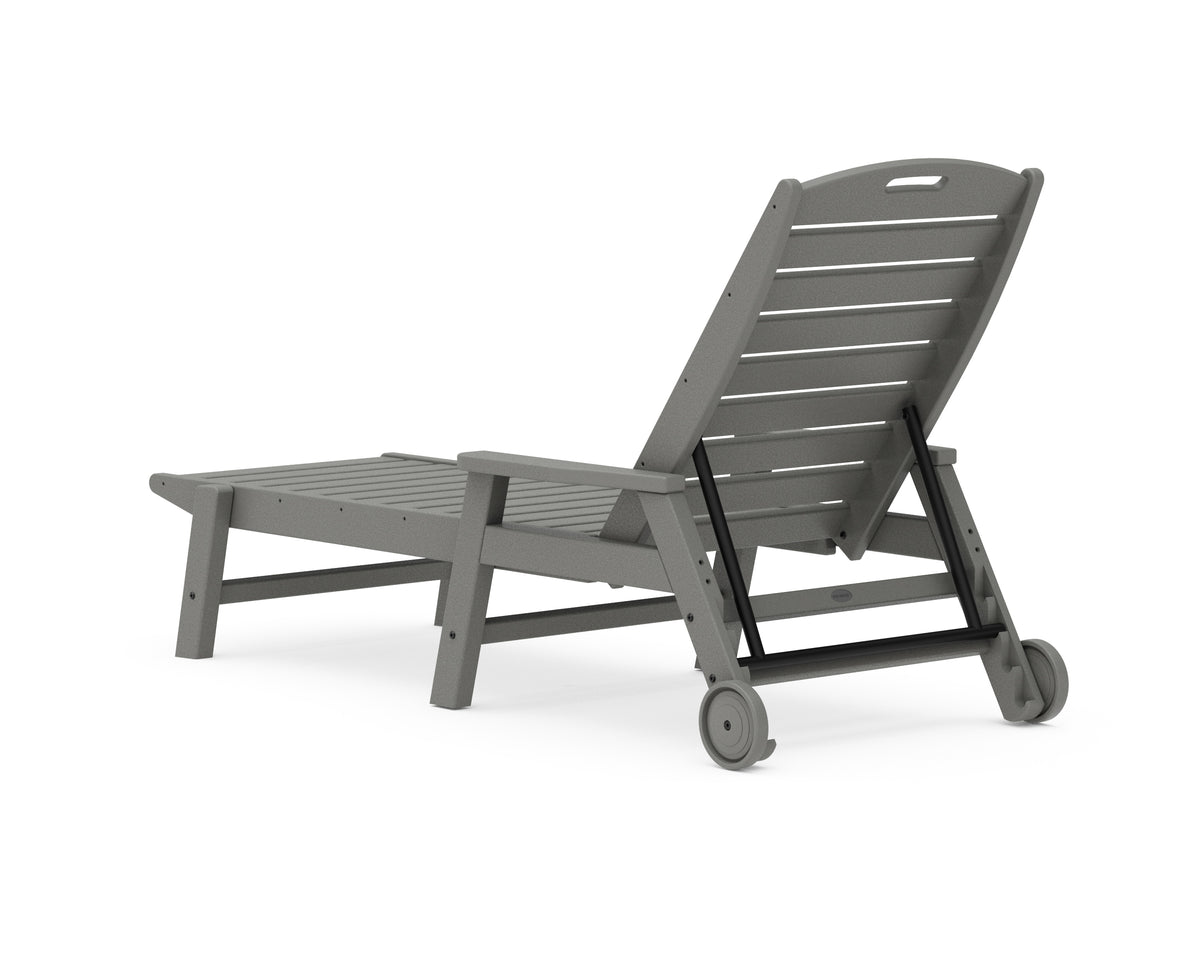 Additional angle of the POLYWOOD Nautical Chaise with Arms & Wheels in Slate Grey