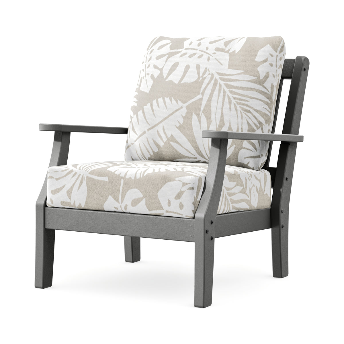POLYWOOD Chinoiserie Deep Seating Chair in Slate Grey / Leaf Dune Burlap