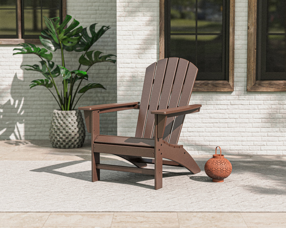 POLYWOOD Nautical Adirondack Chair in Mahogany styled outdoors