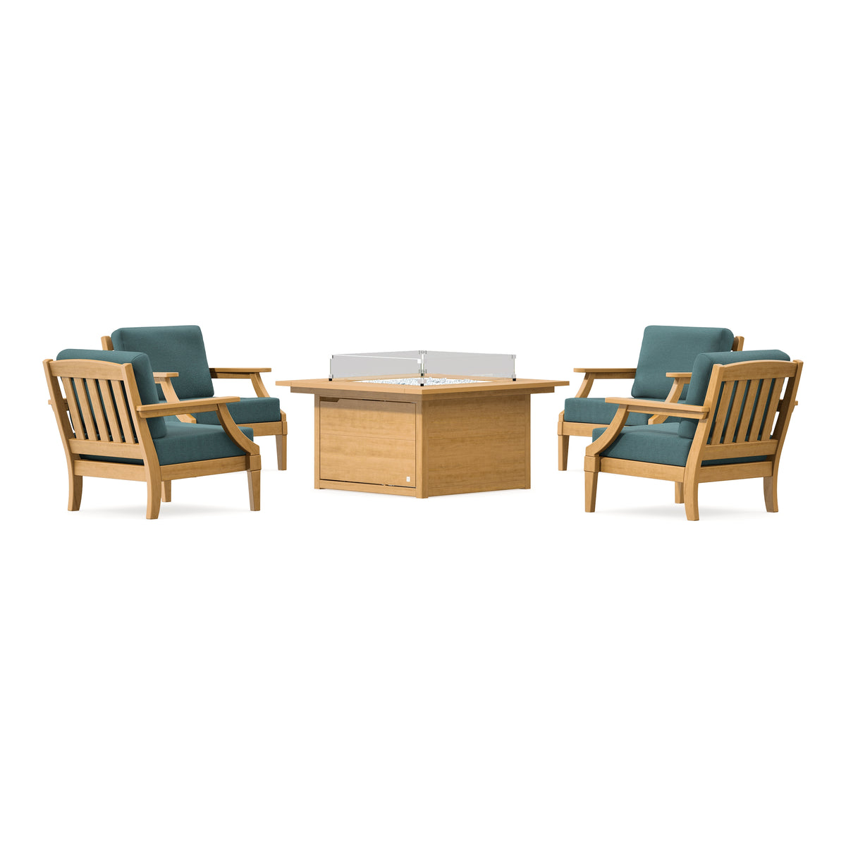 POLYWOOD PW Designer Series Estate 5-Piece Lounge Fire Table Set in Natural / Ocean Teal