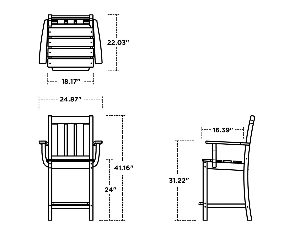 POLYWOOD Oxford Counter Arm Chair dimensions