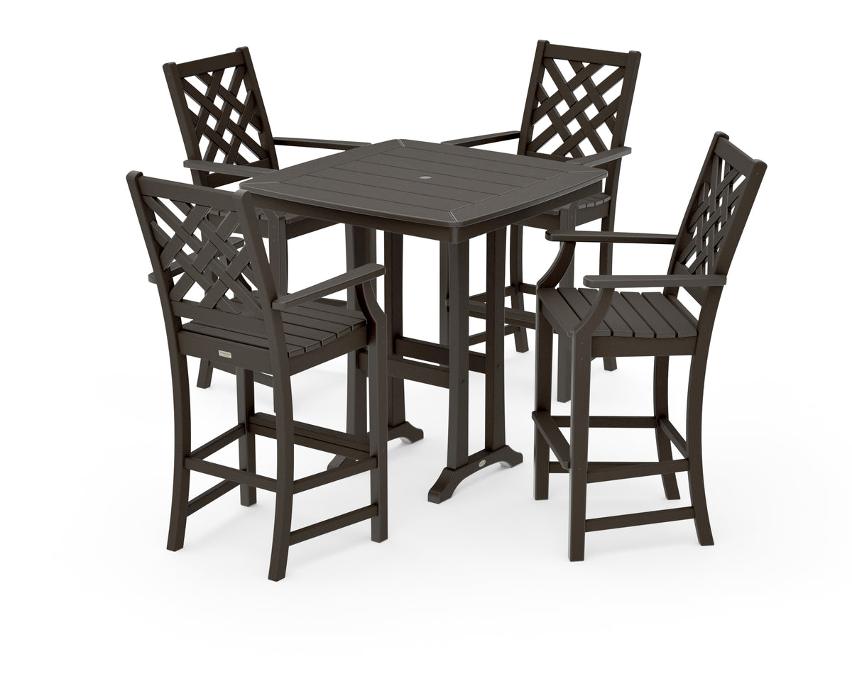 POLYWOOD Country Living Wovendale 5-Piece Bar Set with Trestle Legs in Vintage Coffee