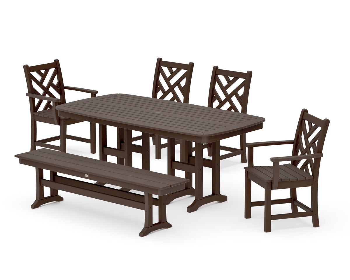 POLYWOOD Chippendale 6-Piece Dining Set with Bench - 37" x 72" Table in Kona