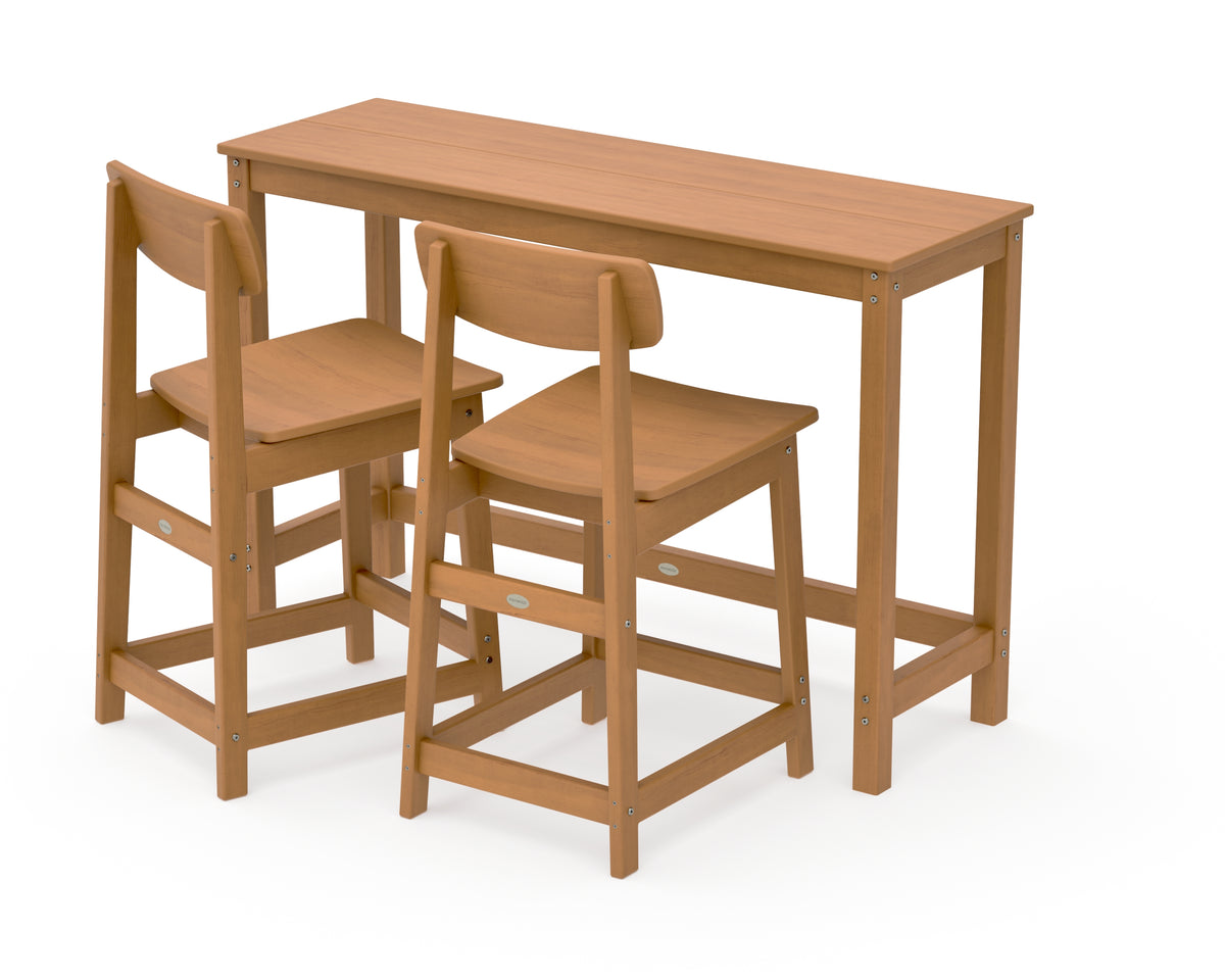 POLYWOOD Modern Studio Urban Counter Chair 3-Piece Balcony Set in Natural