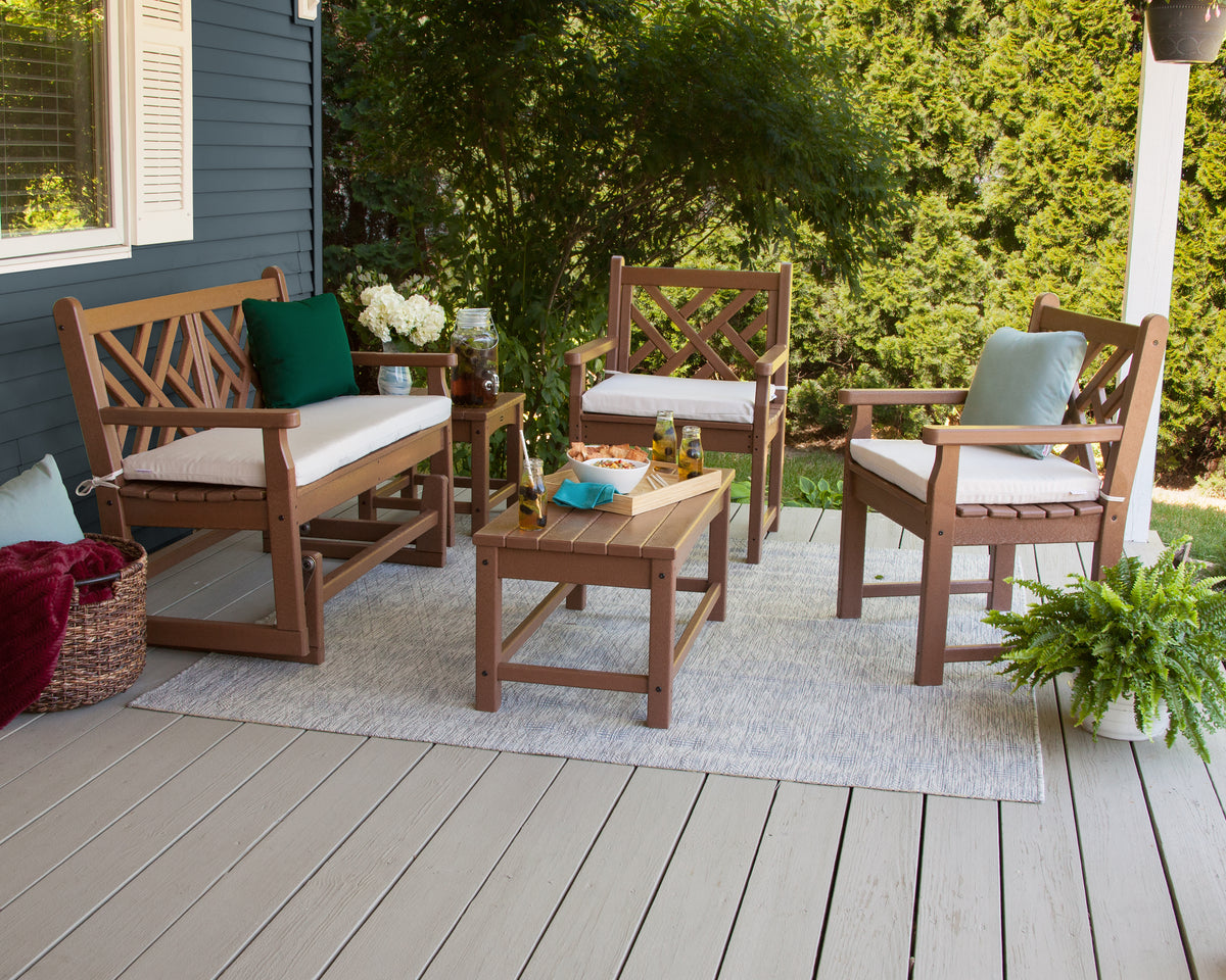 POLYWOOD Chippendale 48" Glider in Teak styled outdoors