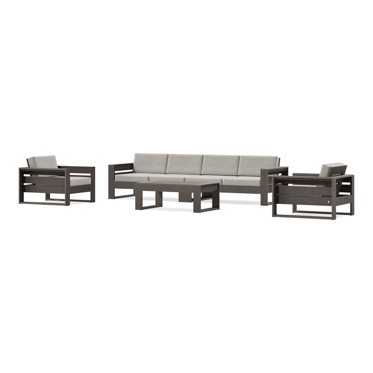 POLYWOOD PW Designer Series Latitude 5-Piece Lounge Sofa Set in Vintage Coffee / Weathered Tweed