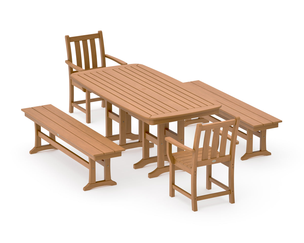 POLYWOOD Traditional Garden 5-Piece Dining Set with Benches - 37" x 72" Table in Natural