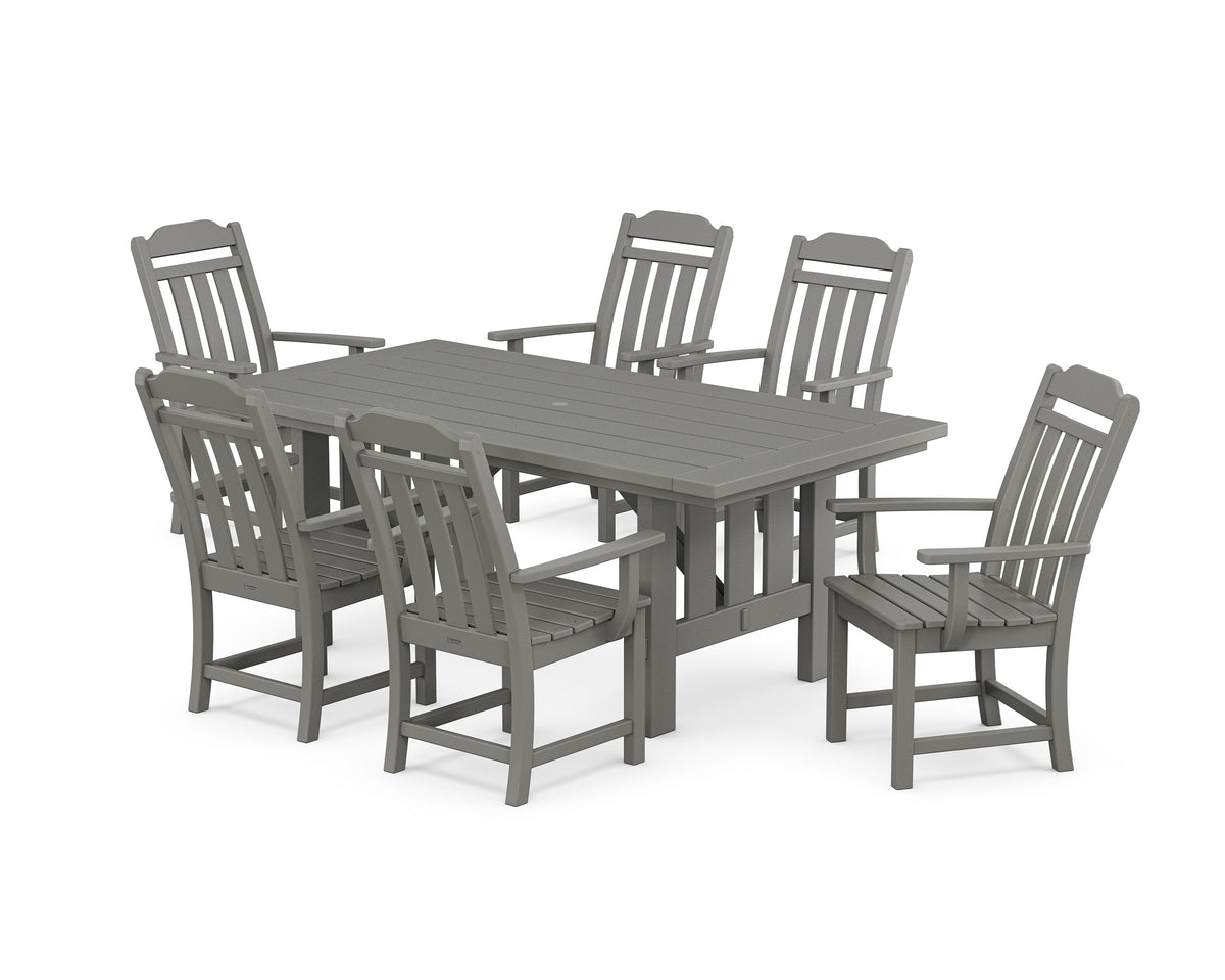 POLYWOOD Cottage Arm Chair 7-Piece Mission Dining Set in Slate Grey