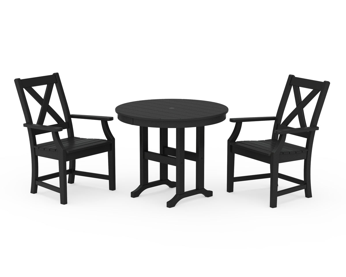 POLYWOOD Braxton 3-Piece Round Dining Set in Black