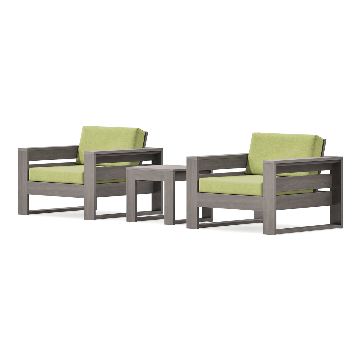 POLYWOOD PW Designer Series Latitude 3-Piece Lounge Chair Set in Driftwood / Chartreuse Boucle
