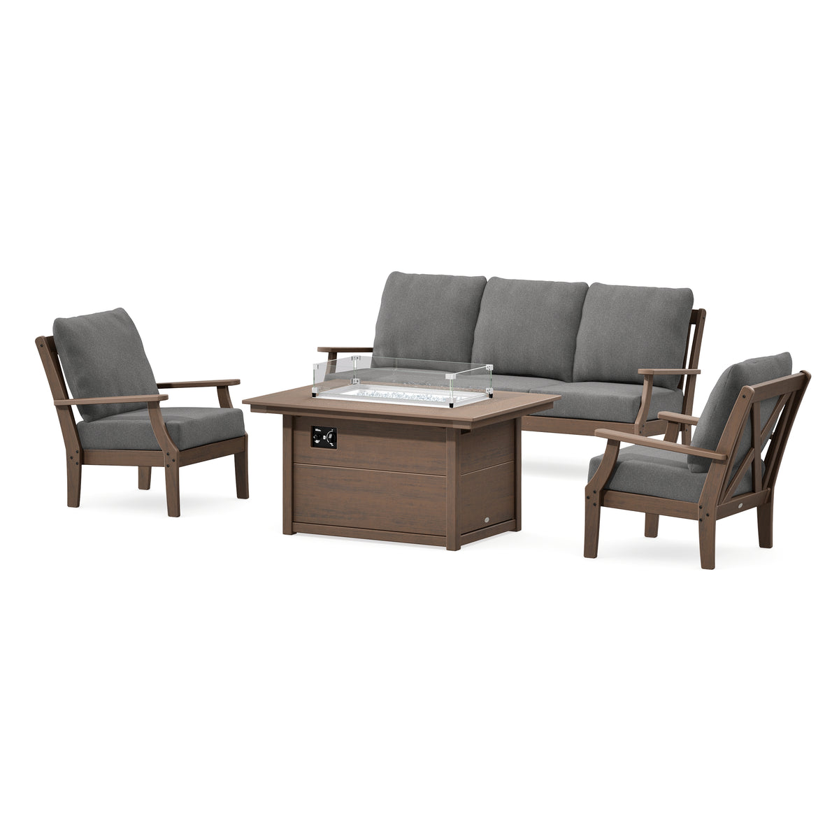 POLYWOOD Braxton Deep Seating Fire Pit Table Set in Kona