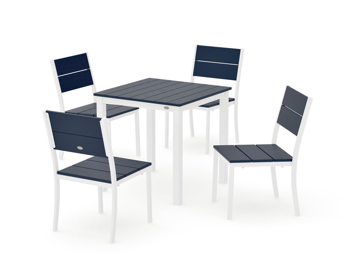 POLYWOOD Main Street 5-Piece Square Dining Set- Small in White / Navy