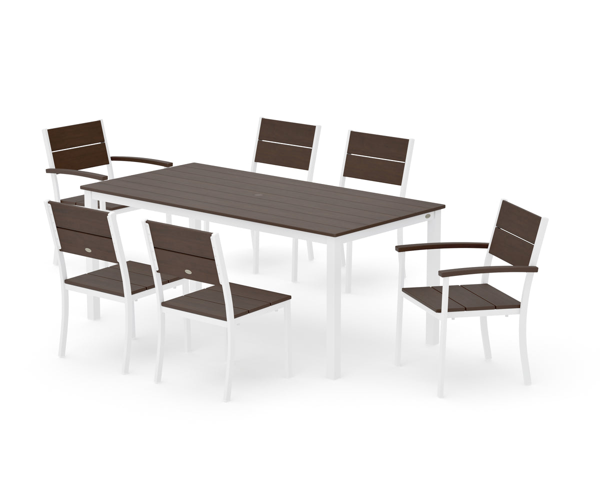 POLYWOOD Main Street 7-Piece Dining Set with Main Street 36" x 72" Dining Table in White / Kona